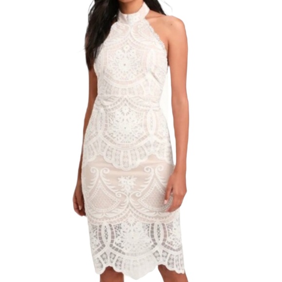 Lulus Dresses & Skirts - FREE w/any $25+ purchase! Lulu’s Celebrate Life White Lace Halter Dress M Flaw